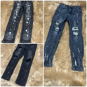 Black, Gray, Blue Denim Distressed Jeans with Paint Splatter 8y (3 pair Bundle)